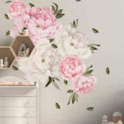 Pembe Beyaz Şakayık Çiçek Duvar Stickeri 3 0001v