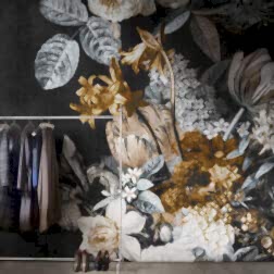 Koyu Ton Arka Plan Üzerine Çiçek Desenli Duvar Kağıdı 6 DK0988