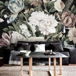 Koyu Arka Plan Üzerine Çiçek Desenli Duvar Kağıdı 2 DK1231