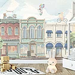 Şehirde Eğlenen Hayvanlar Sulu Boya Duvar Kağıdı 6 DK1368 1