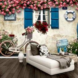 3 Boyutlu Görünümlü Pembe Güllerle Pencerenin Önü Duvar Kağıdı 8 DK1421