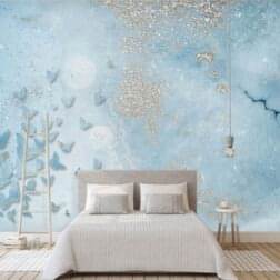 Mavi Arkaplan Üzerinde Mavi Kelebekler Duvar Kağıdı 9 DK9784