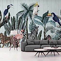 Tropikal Yaprak ve Orman Hayvanları Duvar Kağıdı 3 DK9866