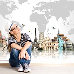 Dünya Haritası ve Şehirlerin Önemli Mimari Yapıları Duvar Kağıdı 7 M0051 2