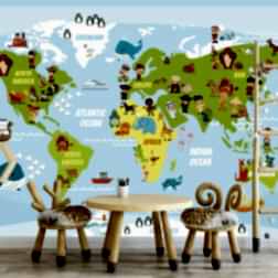 Deniz Taşıtları İnsanlar Hayvanlar Dünya Haritası Duvar Kağıdı 2 M0078 2