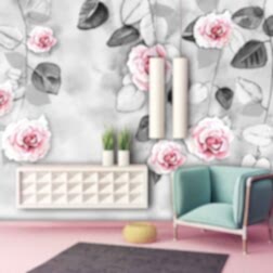 Gri Arka Plan Üzerinde Pembe Beyaz Gül Çiçekleri Duvar Kağıdı 8 BH DS0107