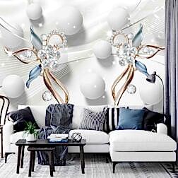 Beyaz Toplar Gümüş Takı Çiçek Tasarım Duvar Kağıdı 5 BH16756415 2