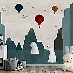Kutup Ayıları Dağlar Deniz Uçan Balonlar Kuşlar Duvar Kağıdı 9 DK1435