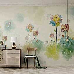 Arka Planda Renkli Boya Vuruşları ve Renkli Çiçekler Duvar Kağıdı 2 DK1451