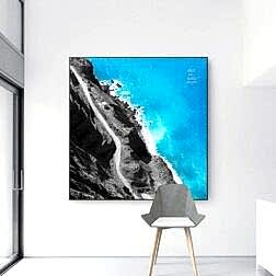 Kuşbakışı Masmavi Deniz ve Dağ Yolu Kanvas Tablo 9 KT0179