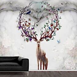 Çok Renkli Soyut Mürekkep Deseni Güneş Kuşlar Duvar Kağıdı 9 BHART1012