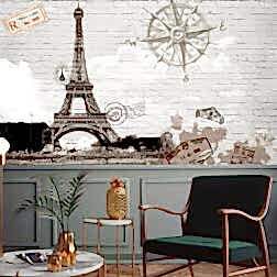 Pusula Eyfel Kulesi Gri Beyaz Tuğla Desen Duvar Kağıdı 5 BHC2023