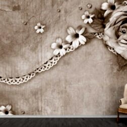 Büyük Gül ve Çiçekler Desenli Duvar Kağıdı 2 BHF3013