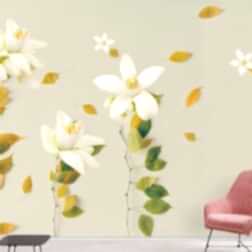 Gerçekçi Görünümlü Büyük Çiçekler Yapraklar Duvar Kağıdı 2 BHF3018