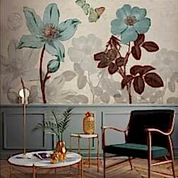 Koyu Kahverengi Yapraklı Yeşil Çiçekler Duvar Kağıdı 2 bhf3062 Medium