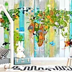 Renkli Ahşap Üzerinde Çocuk Dünya Haritası Duvar Kağıdı 7 BHK2034