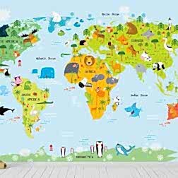 Balinalar Timsah Afrika Hayvanları Dünya Haritası Duvar Kağıdı 4 BHK3005