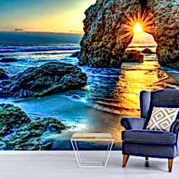 Deniz ve Taşların Arasında Beliren Güneş Işığı Duvar Kağıdı 9 BHL7016