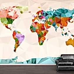 Rengarenk Geometrik Şekillerle Dünya Haritası Duvar Kağıdı 4 BHM2009