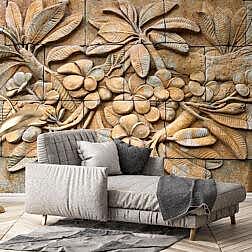 Beton Taşlar Üzerinde Çiçek Desenleri Duvar Kağıdı 7 BHR5001