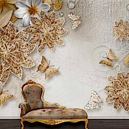 Kahverengi Taşlı Çiçekler ve Kelebekler Duvar Kağıdı 2 BHZ5016