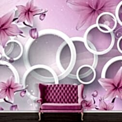Pembemsi Morumsu Çiçekler Beyaz Halkalar Duvar Kağıdı 5 BHZ5020