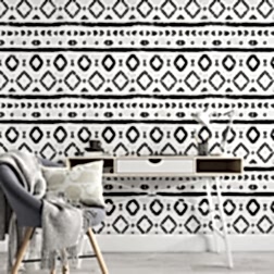 Siyah ve Beyaz Geometrik Aztek Duvar Kağıdı 7 calismaodasi