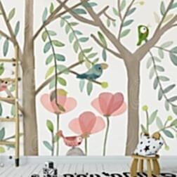 Kuşlar Bitkiler Ağaç Gövdeleri Duvar Kağıdı 9 DK0929