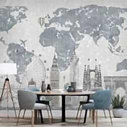 Mavi Gri Dünya Haritası Saat Kulesi Duvar Kağıdı 3 il fullxfull.2392580805 4s9d