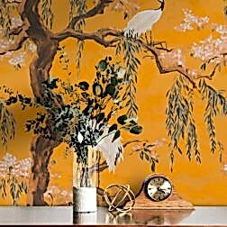 Canlı Turna ve Kiraz Çiçeği Duvar Kağıdı