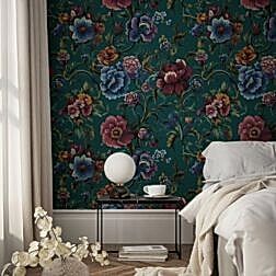Zümrüt Süslemeli Çiçekli Duvar Kağıdı