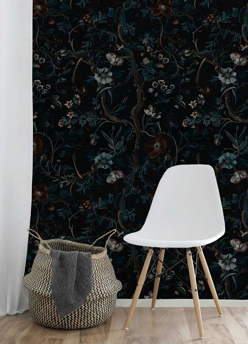 1730366792221_c507444552f22e0a6114e0156b1d6a33_1_1720609615.jpg Koyu Çiçekli Botanik Duvar Kağıdı