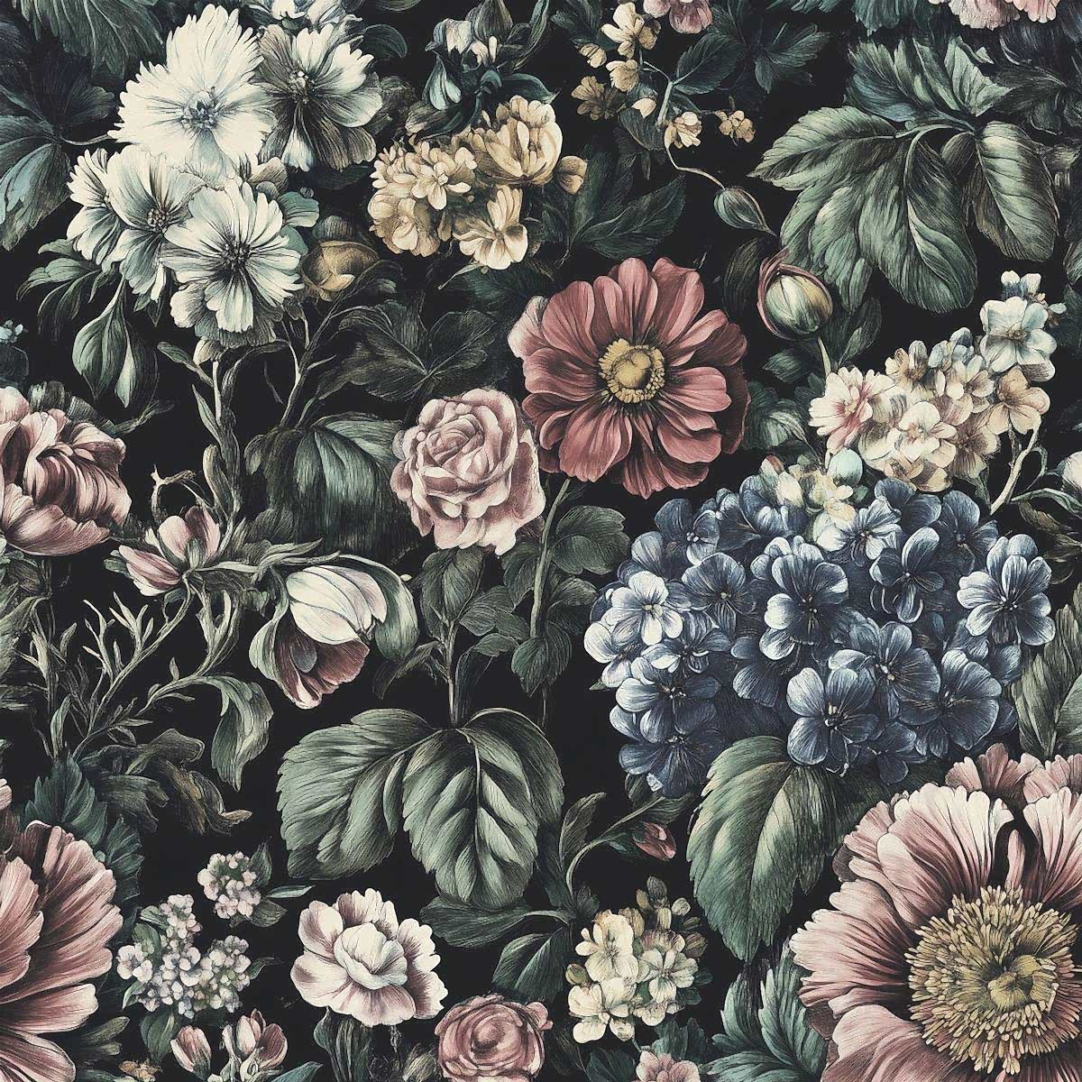 1736333331203-image-1736333331199-161798276.jpg Koyu Botanik Çiçekli Duvar Kağıdı