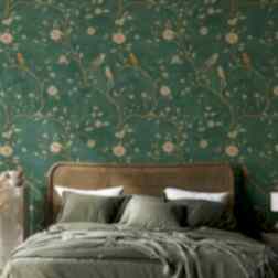 Zümrüt Esintili Kuş ve Çiçek Duvar Kağıdı