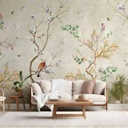 Çin Esintili Kuş ve Çiçek Duvar Kağıdı Duvar Resmi Vintage Botanik Zarafet Duvar Posteri