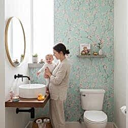 Minimalist Çiçekli Duvar Kağıdı Pembe ve Yeşil Tonlarında